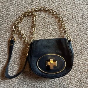 Cole Haan Black Leather Crossbody with Gold Chain